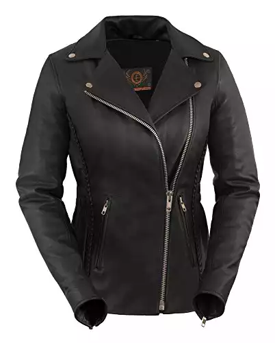 True Element Womens Premium Braided Motorcycle Leather Jacket
